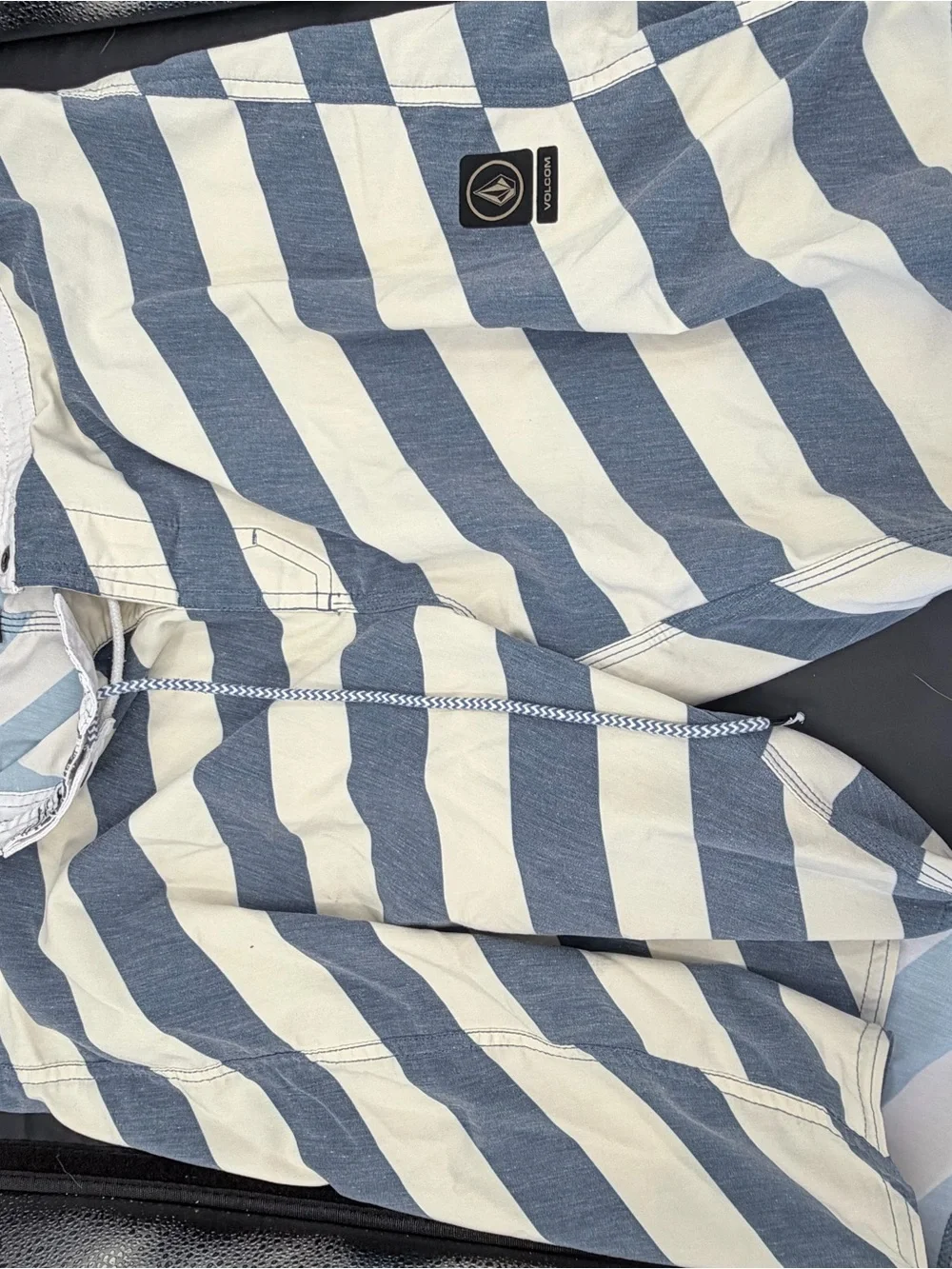 Volcom Men's Blue and Cream Striped Hybrid Shorts